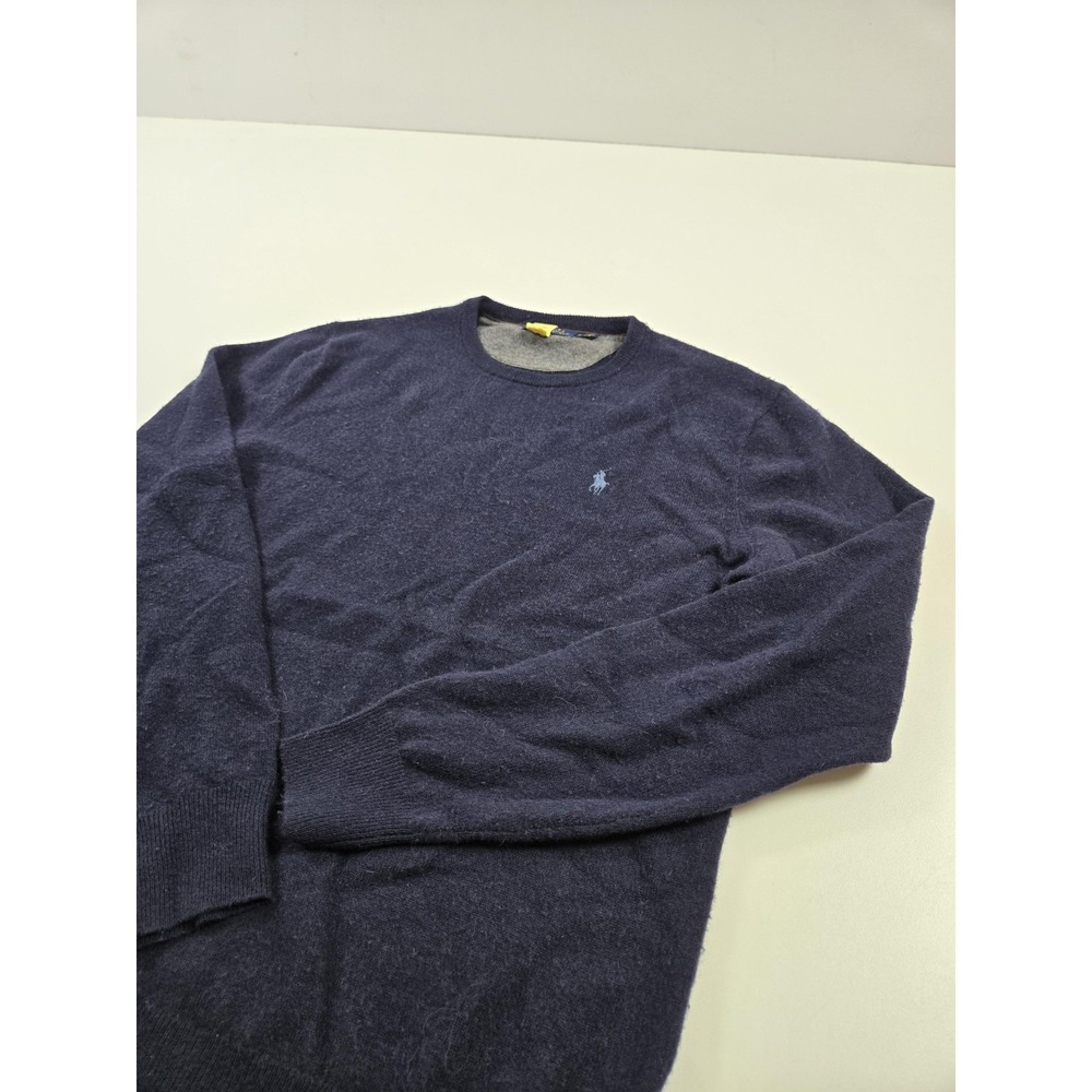 Polo Ralph Lauren Wool Sweater Men's Small Navy Blue Crewneck Pullover Knit Logo - Picture 2 of 12